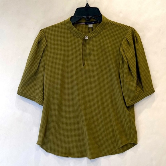 Tommy Hilfiger Olive Green Check Short Sleeve Blouse Shirt Small - Picture 1 of 12
